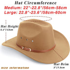 Dreshow Cowboy Hat For Women And Men Western Felt Cowboy Cowgirl Hat Wide Brim Belt Buckle Retro Fedora Hats Unisex Caps