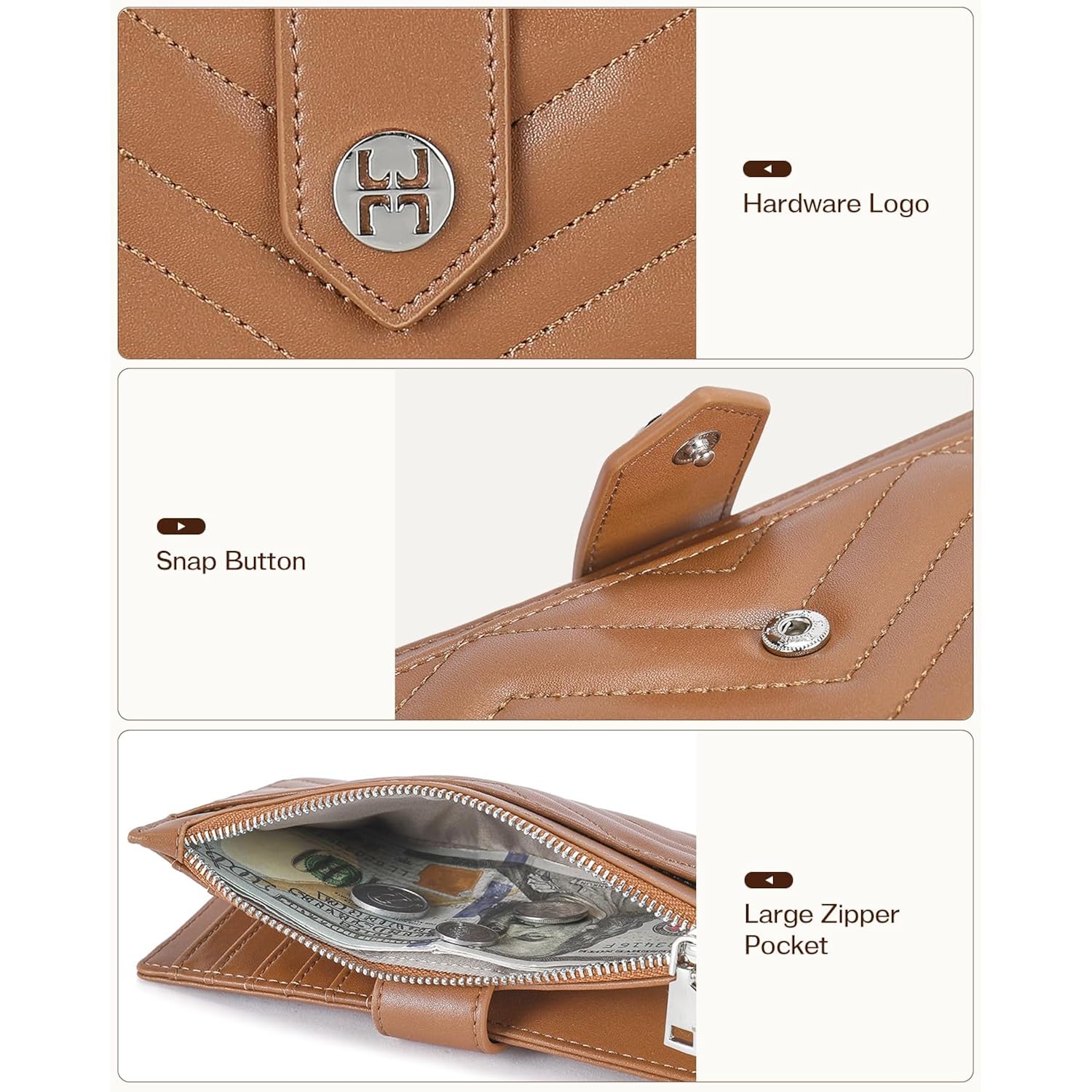 Telena RFID Wallet Women Leather Credit Card Holder Slim Bifold Wallets with Zipper Pocket Brown