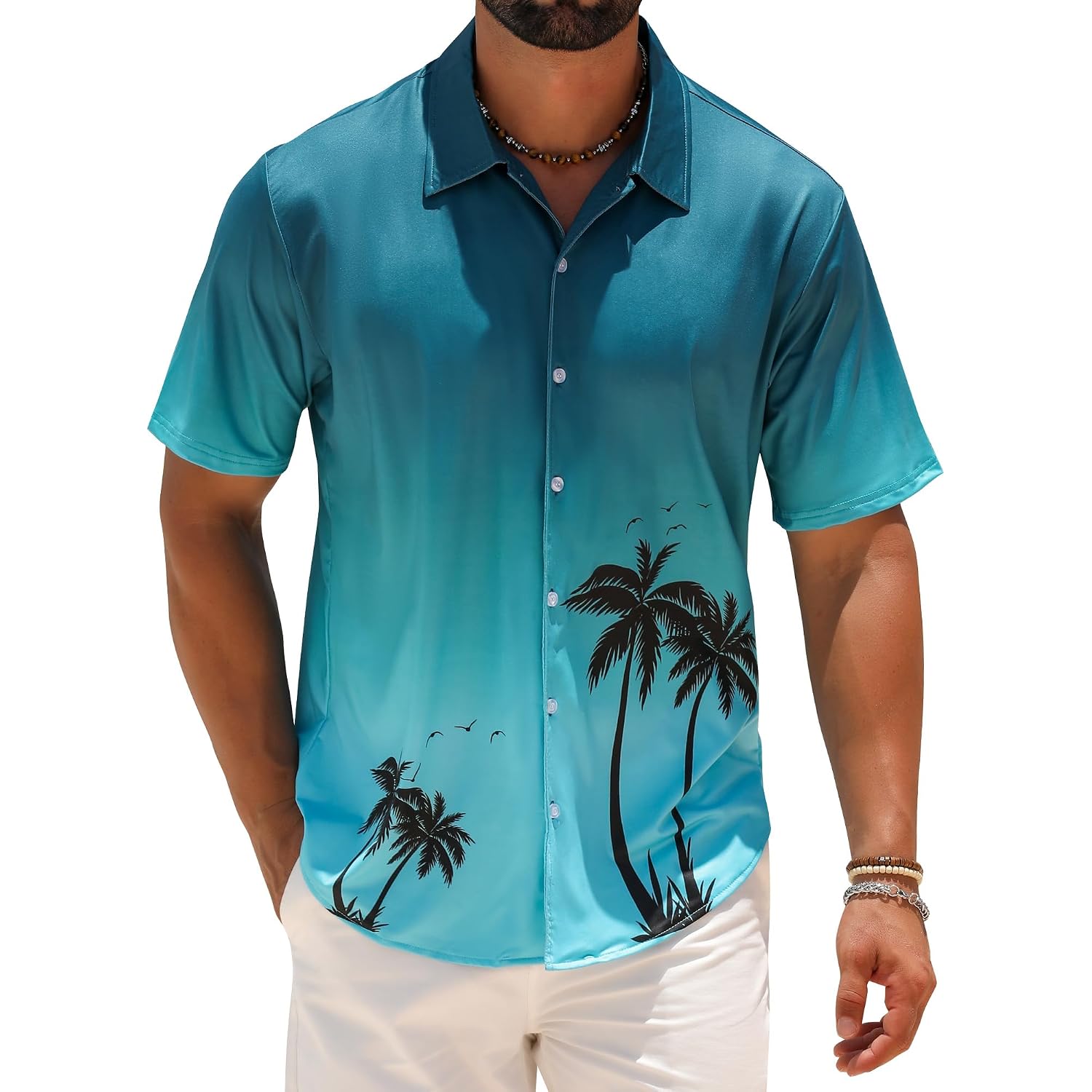 Zeetoo Men'S Hawaiian Shirts Short Sleeve Wrinkle Free Button Down Tropical Floral Holiday Beach Shirt