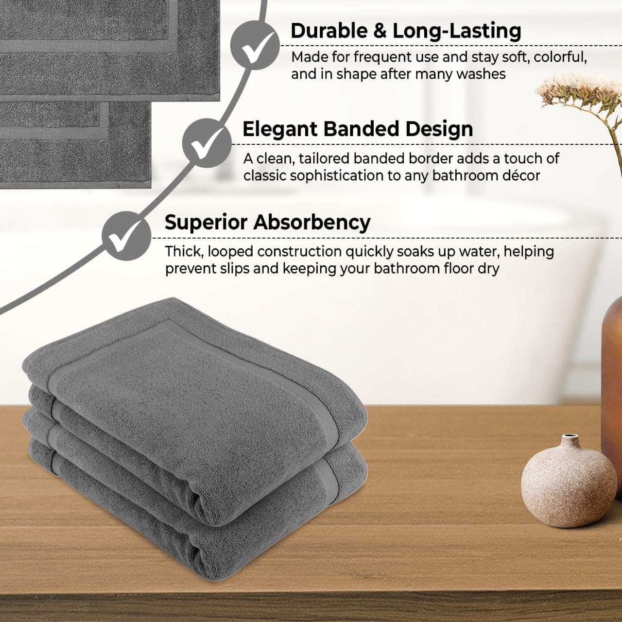 Kahaf Collection Bath Mat Floor Towel Set - Absorbent Cotton Hotel Spa Shower/Bathtub Mats [Not A Bathroom Rug] 22"X34" Pack Of 2