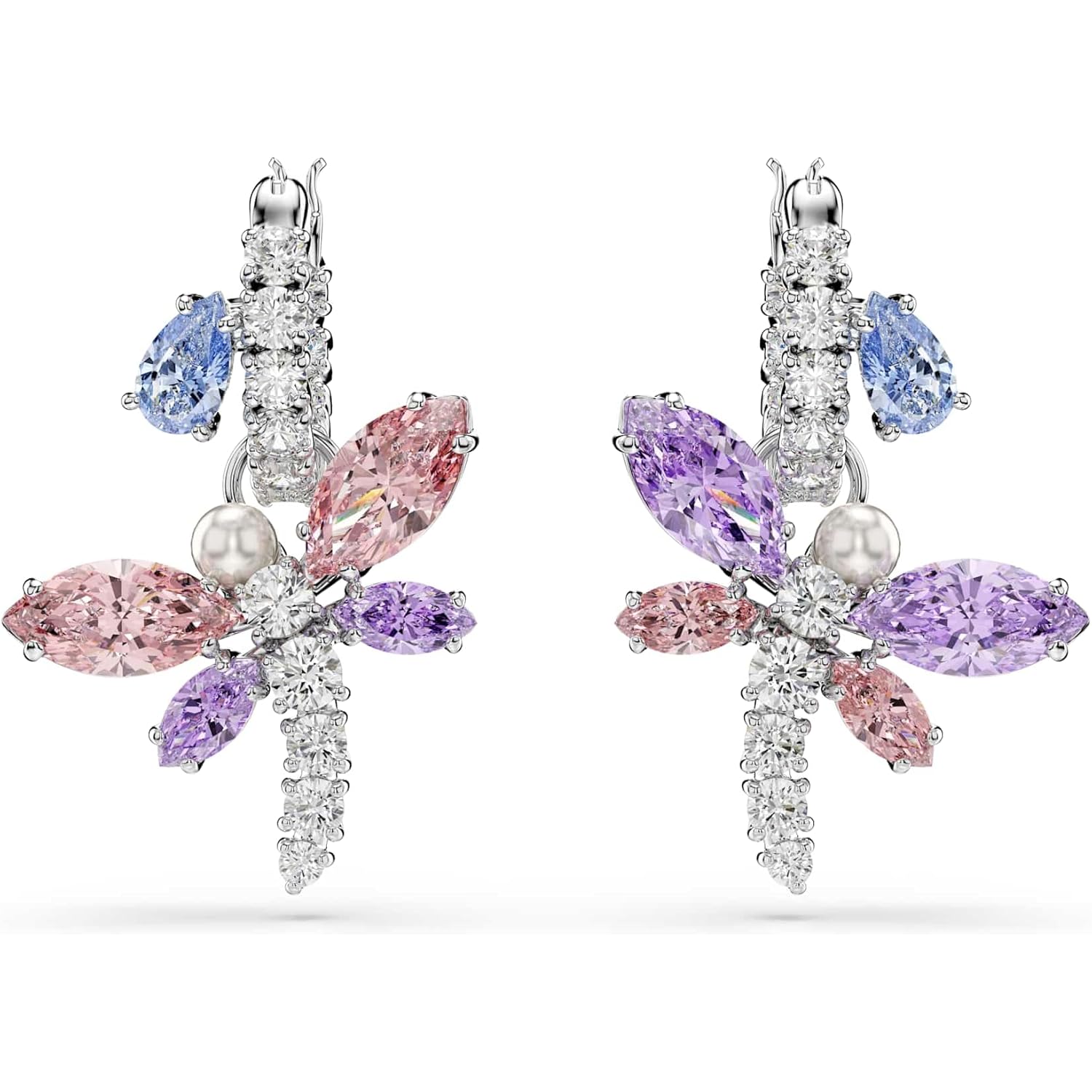 Swarovski x Ariana Grande Official Dragonfly Motif Jewelry Collection, Brooch, Pendant Necklace, Earrings, Mixed Cut Multicolored Stones, Rhodium Finish