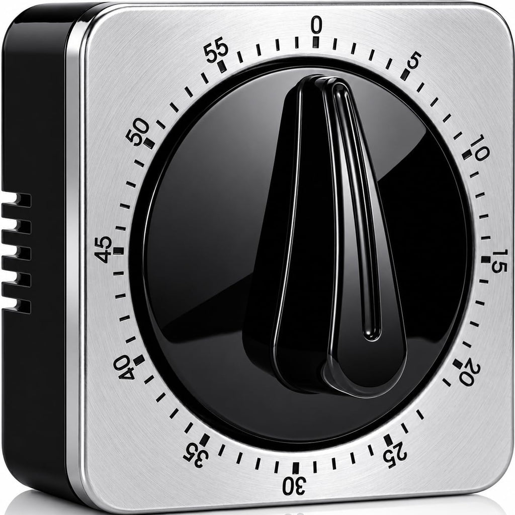 Kitchen Timers For Cooking, Chef Cooking Timer Clock With Loud Alarm - 100% Mechanical Desk Timer - No Batteries Required - Magnetic Backing, Exquisite Stainless Steel Body - Countdown Reminder