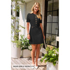 Merokeety Women'S Summer Bodycon Sweater Dress Business Casual Outfis Short Sleeve Knit Button Formal Elegant Work Dress