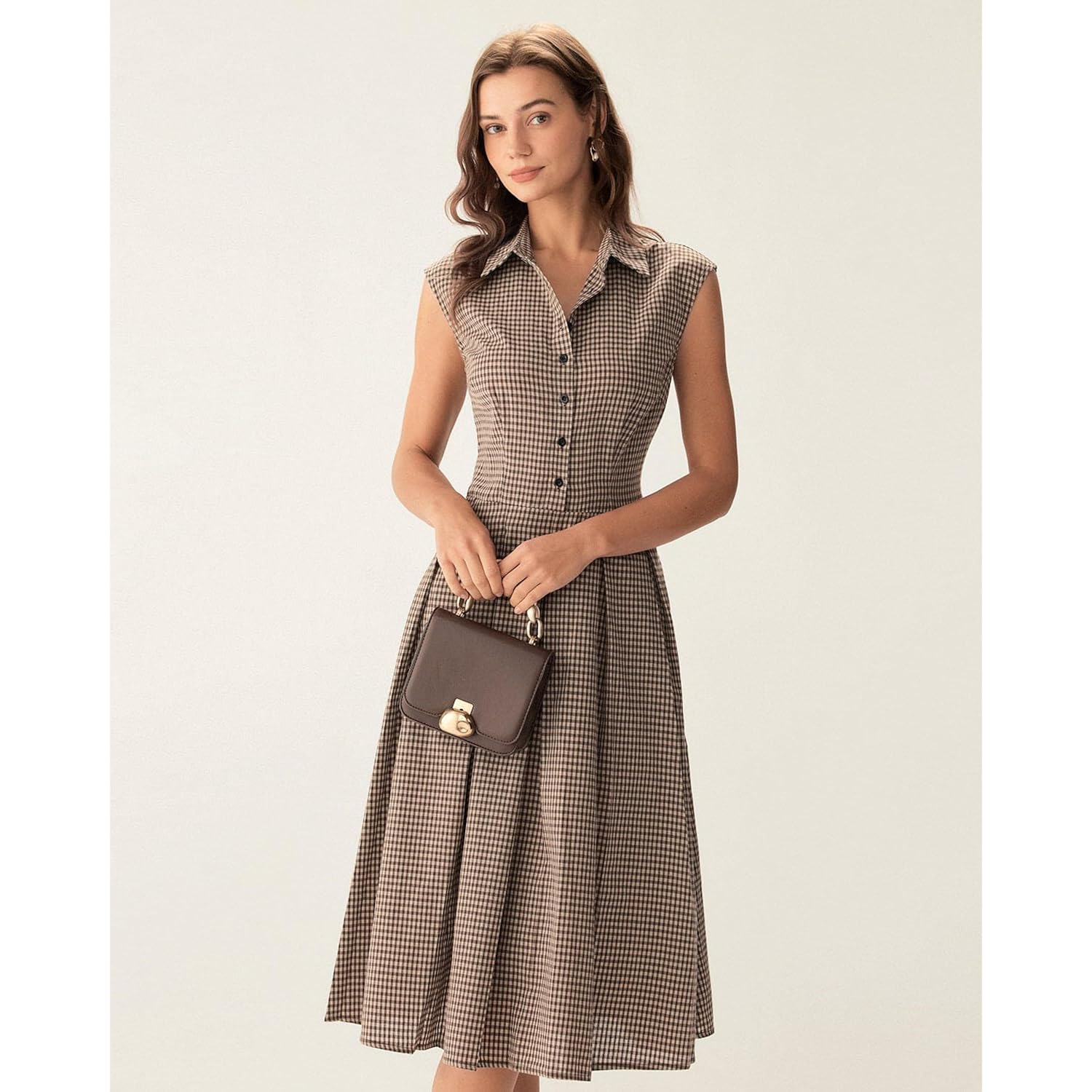 Rihoas Women'S Plaid Dress Sleeveless Button Up Midi A Line Dress Office Work Dress