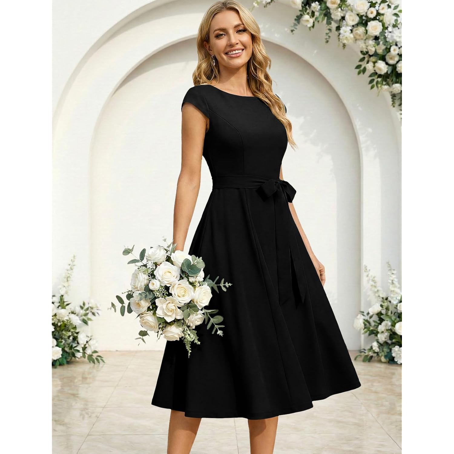 Dresstells Women'S Cocktail Dresses, Formal Wedding Guest Modest Church Vintage Tea Party Midi Evening Dress
