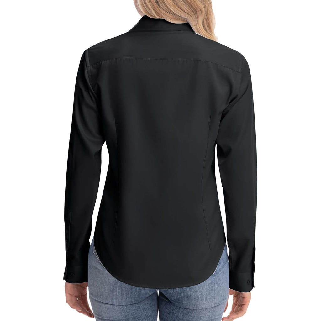 Womens Classic-Fit Dress Shirts Long Sleeve Button Down Wrinkle-Free Stretch Solid Casual Work Office Blouse Top