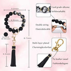 BAOSIWA Silicone Beaded Bracelet Keychain Wristlet Key Ring Bangle Chains for Women with Leather Tassel