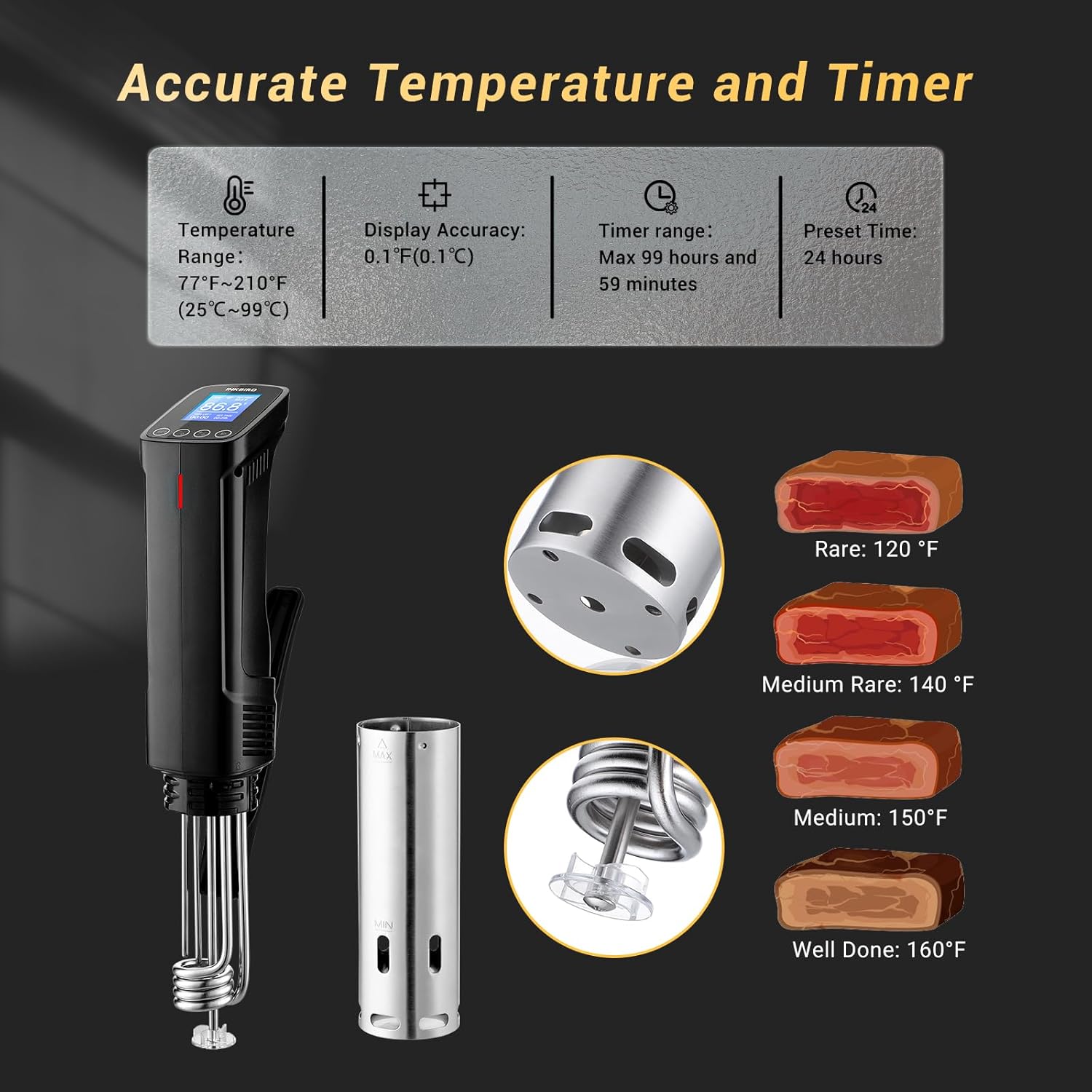 INKBIRD WIFI Sous Vide Cooker ISV-100W, 1000 Watts Sous Vide Machine Immersion Circulator with 14 Free Preset Recipes on APP & Calibration Function, Thermal Immersion, Fast-Heating with Timer