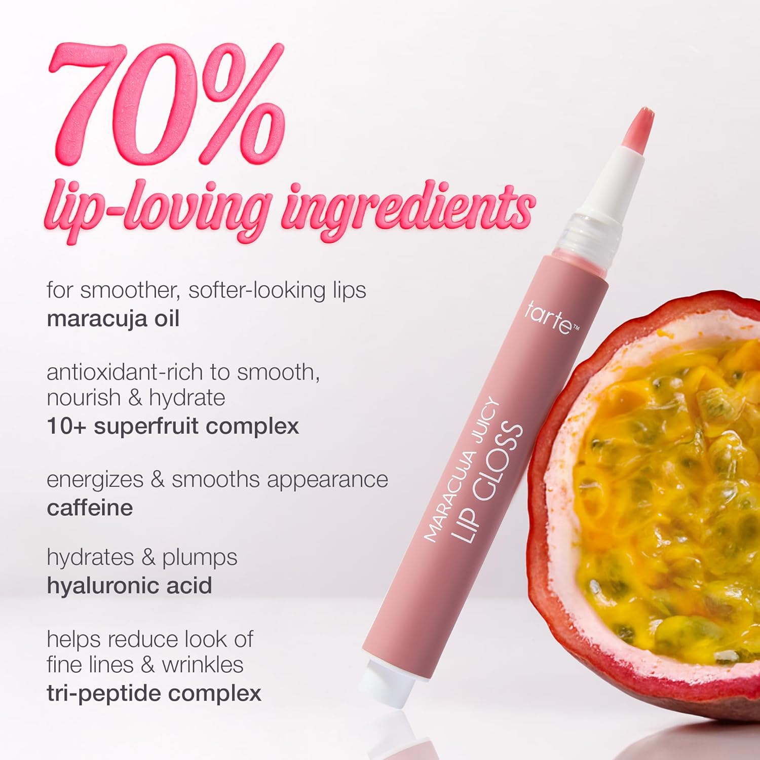 tarte maracuja juicy lip gloss – Peptide-Infused Hydrating Glossy Balm, 12HR Instant Moisture lipgloss, Includes Collectible Charm, Vegan & Cruelty-Free, full size