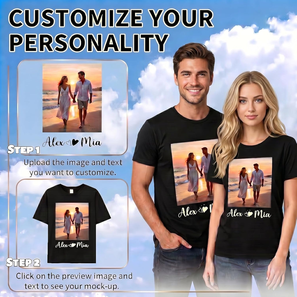 Bulk Custom T Shirts With Your Text Logo Photo, Personalized T Shirt For Men Women Black Cotton T-Shirts Custom Gifts