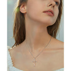 ACECHA Cross Necklace for Women | Silver Faith Birthstone Cross Pendant with Birth Flower Jewelry Gifts for Teen Wife Women for Birthday Anniversary