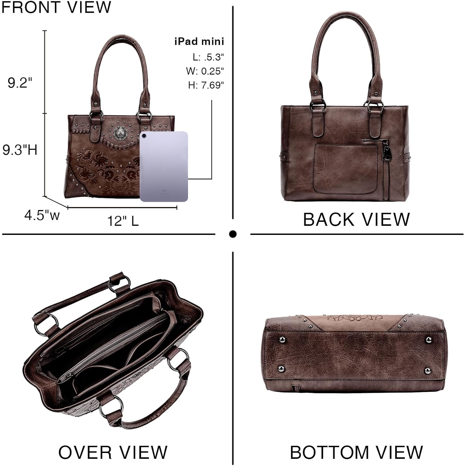 Tote Bag For Women Large Western Purse Ladies Top Handle Shoulder Handbags Vintage Embossed Concho Studs
