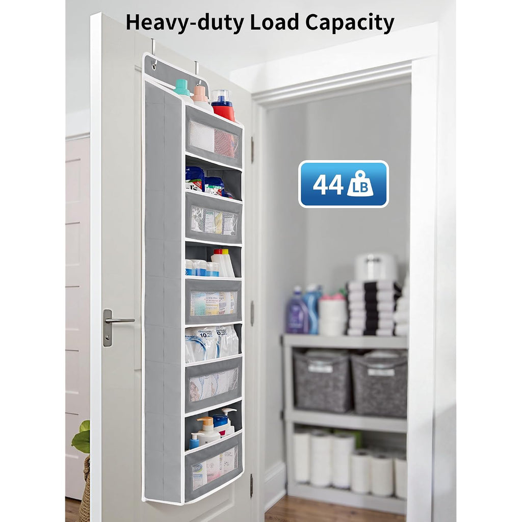 Jarlink Over The Door Organizer Storage, 5 Shelf Hanging Door Organizer With 5 Large Capacity Pockets, Anti Tilt 44 Lb Load Behind Door Storage For Bedroom, Bathroom, Pantry, Nursery, (Grey)