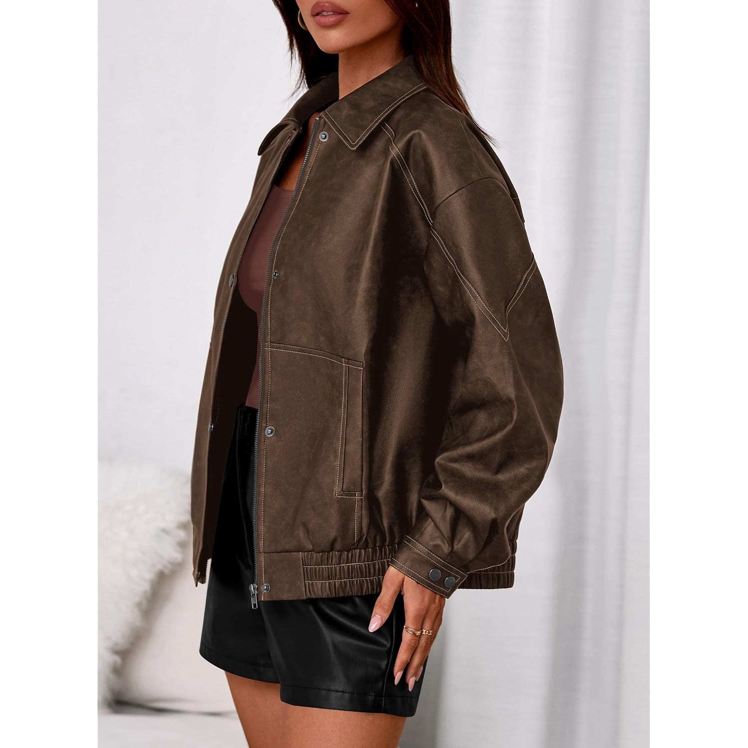 Prettygarden Faux Leather Jacket Women Bomber Motorcycle Zip Up Jackets Oversized Fall Fashion Outfits 2026 Winter Coats