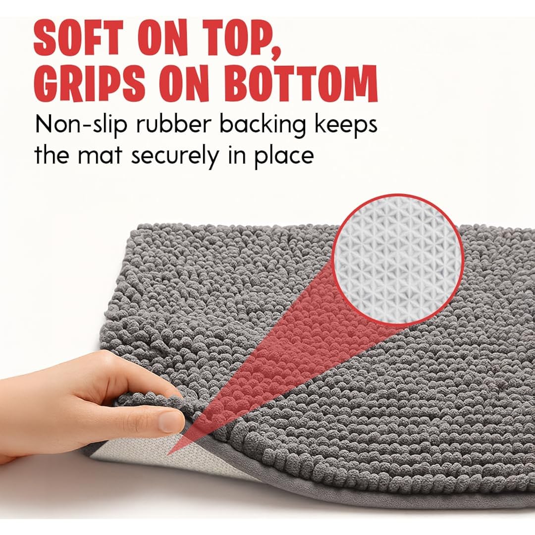 Mudguard Mat® Dog Door Mat For Muddy Paws, Super Absorbent Microfiber, Non-Slip Indoor Mat, Quick-Dry Chenille Rug For Pets & Entryway, Machine Washable, Grey 19" X 30"