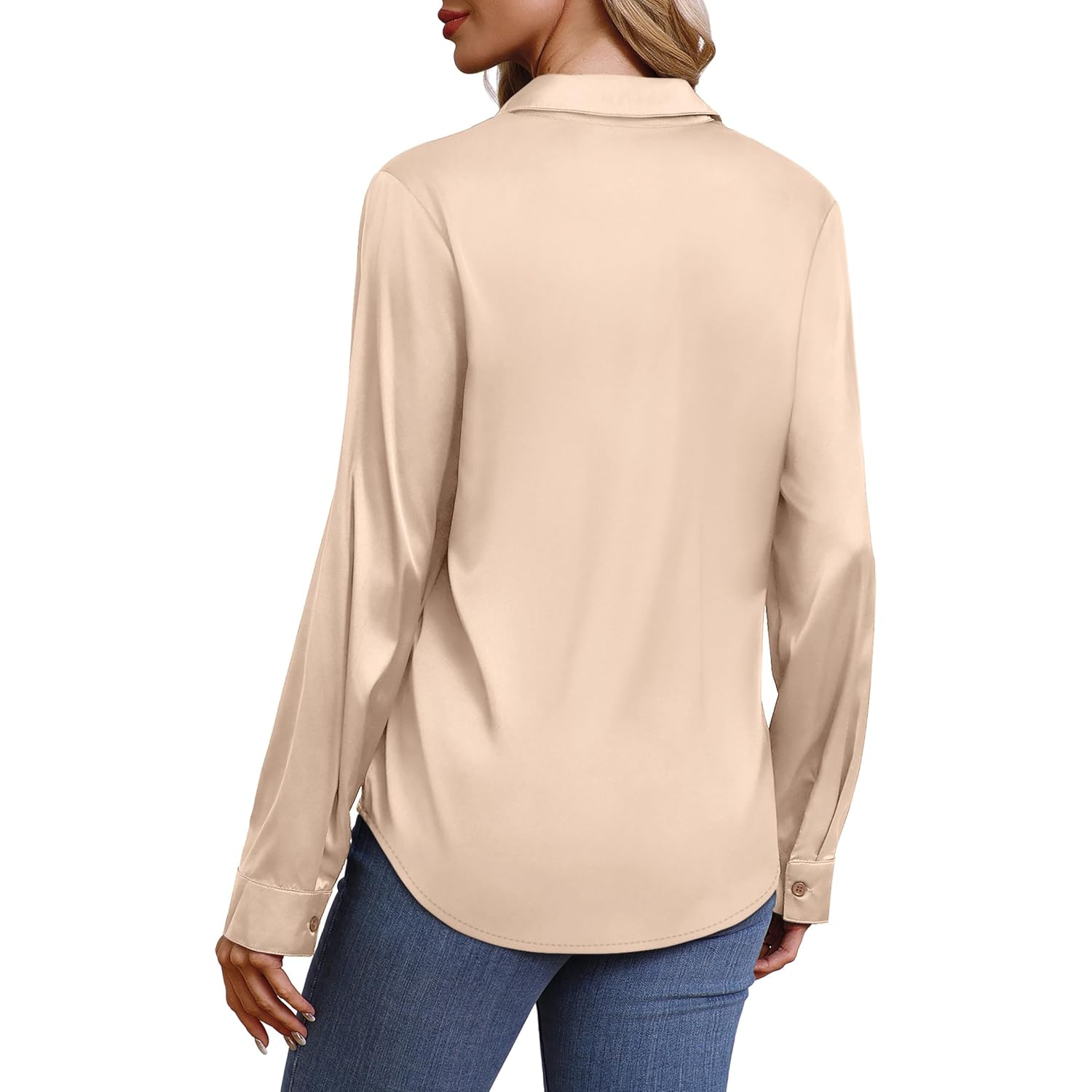 Womens Button Down Shirts Long Sleeve Tops Silk Satin Blouses Business Casual Fashion Outfit