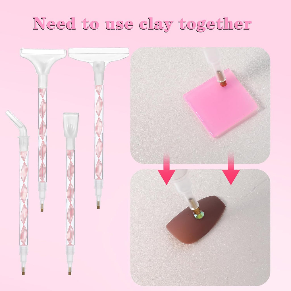 Rhinestone Pickup Tool Set: 2 Pcs Rhinestone Picker Handles Dual-Ended Rhinestones Applicator Dotting Tool Pen Shiny Diamond Dot Drill Pen for DIY Home Nail Salon