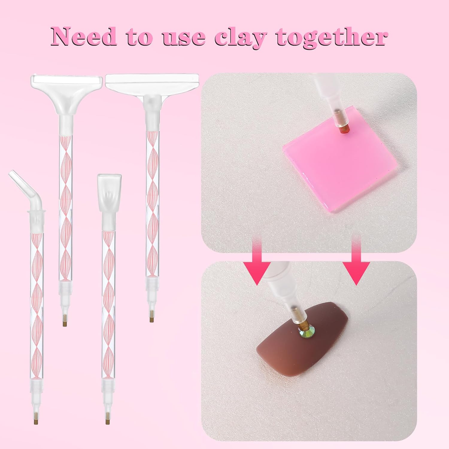 Rhinestone Pickup Tool Set: 2 Pcs Rhinestone Picker Handles Dual-Ended Rhinestones Applicator Dotting Tool Pen Shiny Diamond Dot Drill Pen for DIY Home Nail Salon