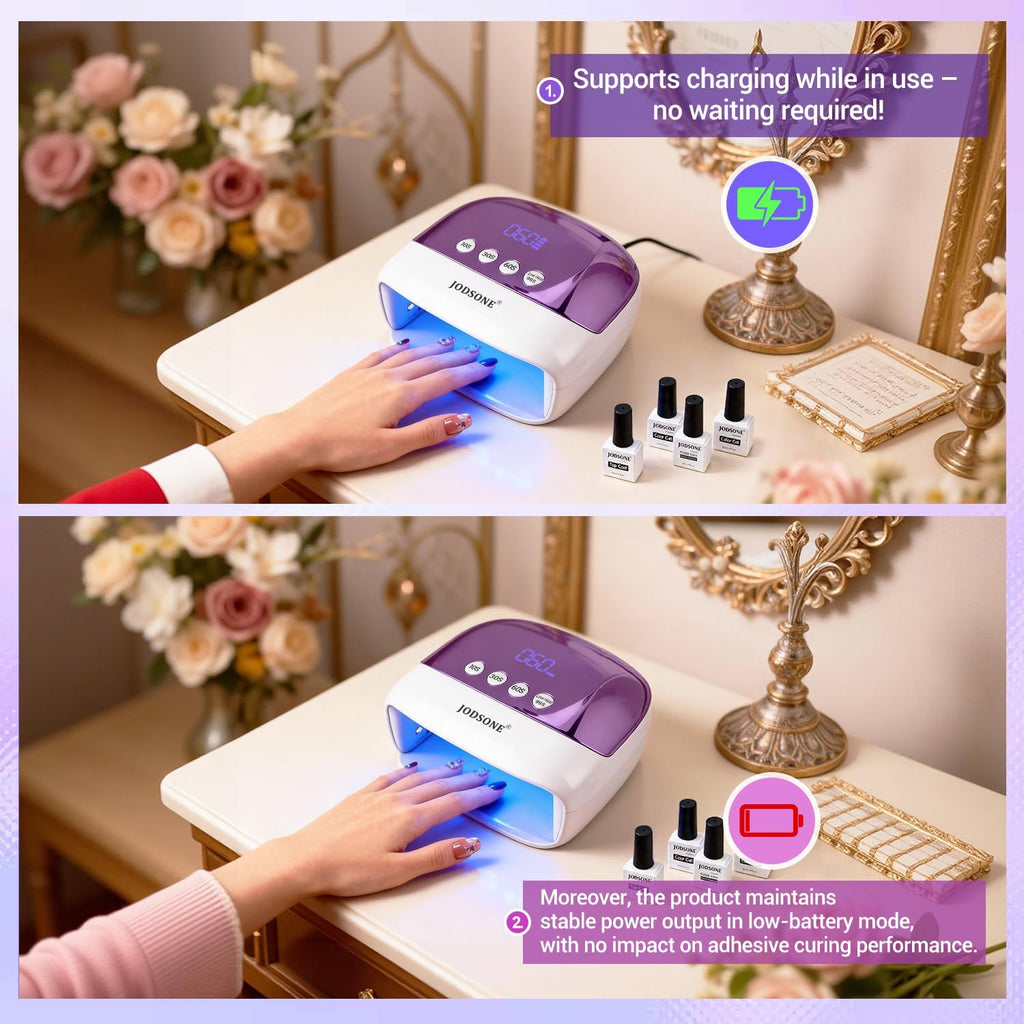 JODSONE Cordless LED Nail Lamp Rechargeable Portable with 4 Timers LCD Display Screen Nail Dryer Cure Light Suitable for Home and Salon