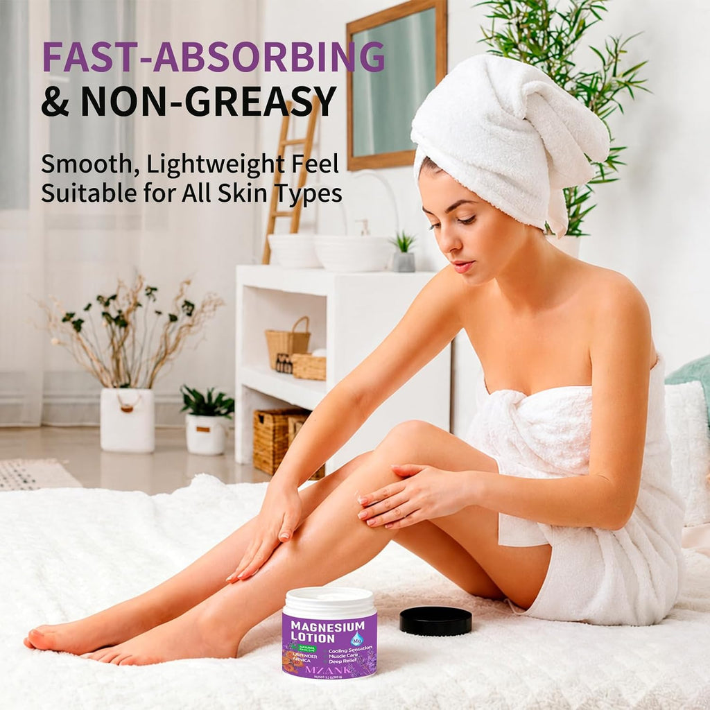 Mzank Magnesium Lotion With Lavender & Arnica – Fast-Absorbing Magnesium Cream For Restful Sleep,Muscle Relief And Relaxation,Deep Moisturizing Care For Hands,Legs,Feet,Self-Care Gift For Women