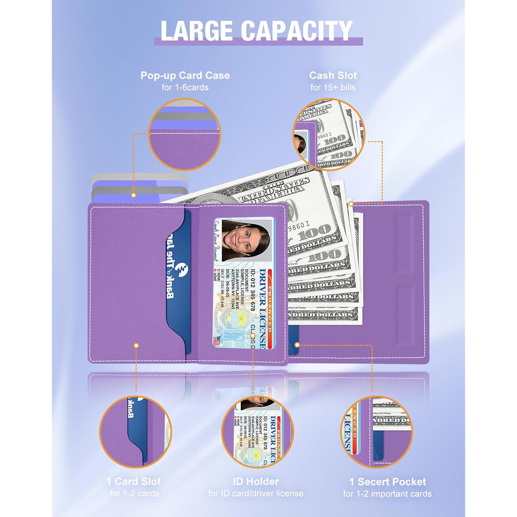 dwnkove Womens Wallet Card Holder - Pop Up Aluminum Case, Premium Flexible Leather, Smart Wallet for Women, RFID Blocking, Slim, Minimalist, Front Pocket - 9-14 Card Capacity | ID Window | Cash Slot