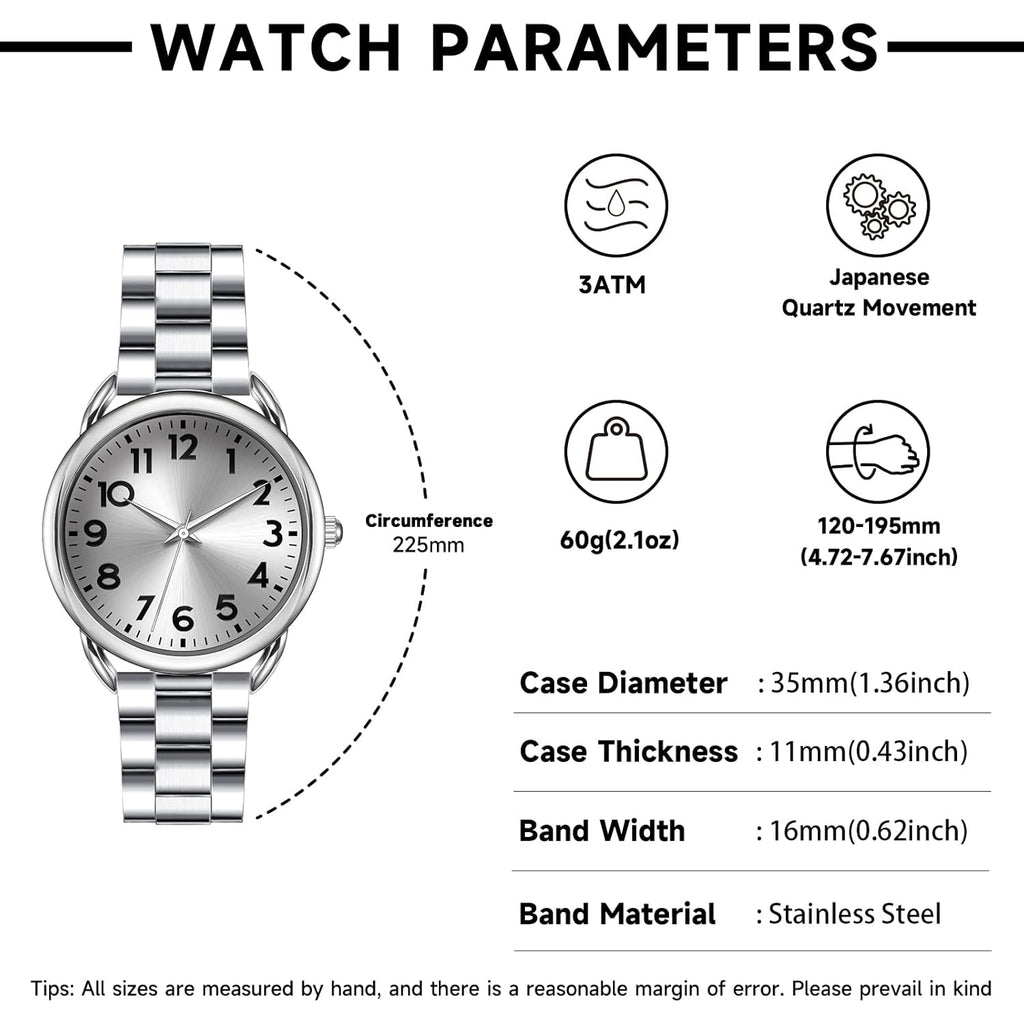 Bisley Women Watch Stainless Steel Bracelet with Magnetic Clasp Arabic Numbers Easy to Read Watch