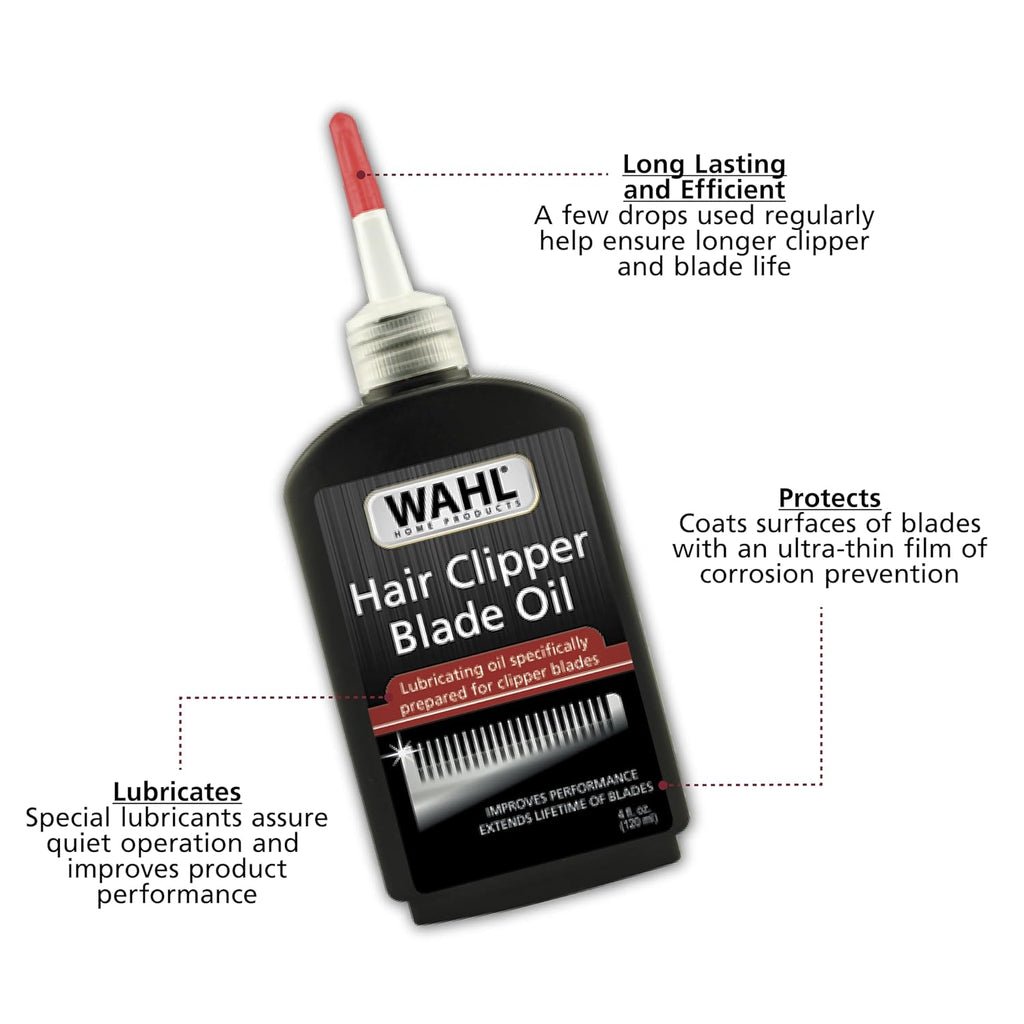 Wahl Premium Hair Clipper Blade Lubricating Oil For Clippers, Trimmers, & Blade Corrosion For Rust Prevention – 4 Fluid Ounces – Model 3310-300A