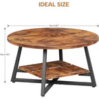 Round Coffee Table, Small Circle Coffee Table With Storage, Modern Wood Round Center Table For Living Room, Home Office, Small Space, Easy Assembly, Rustic Brown