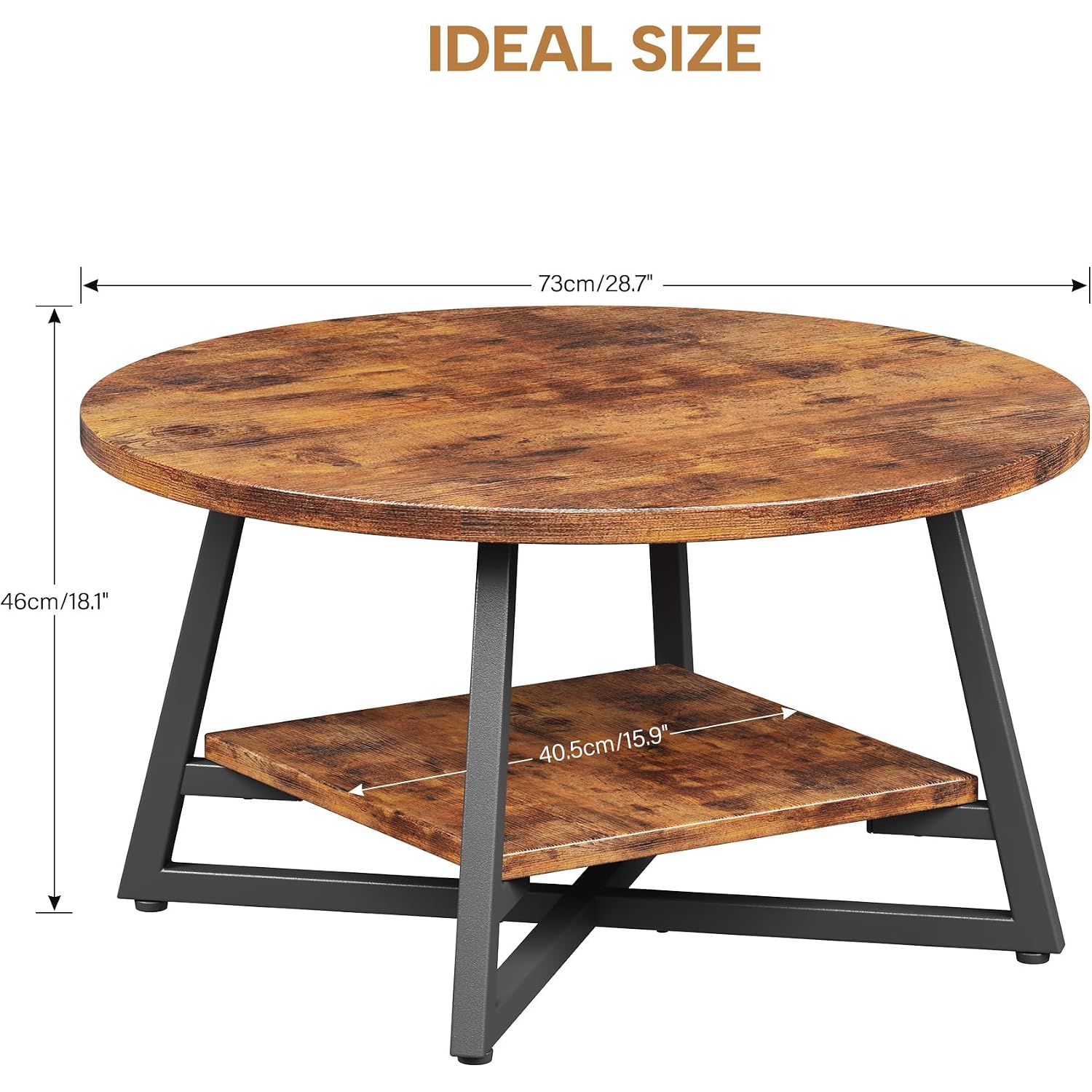 Round Coffee Table, Small Circle Coffee Table With Storage, Modern Wood Round Center Table For Living Room, Home Office, Small Space, Easy Assembly, Rustic Brown