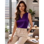 Zeagoo Silk Satin Tank Tops For Women V Neck Business Work Blouses Summer Dressy Casual Sleeveless Shirts