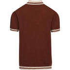 Oxknit Mens Retor Polo Striped Brown V-Neck Knitted Shirt 1960S Mod Style Vintage Collared T Shirt