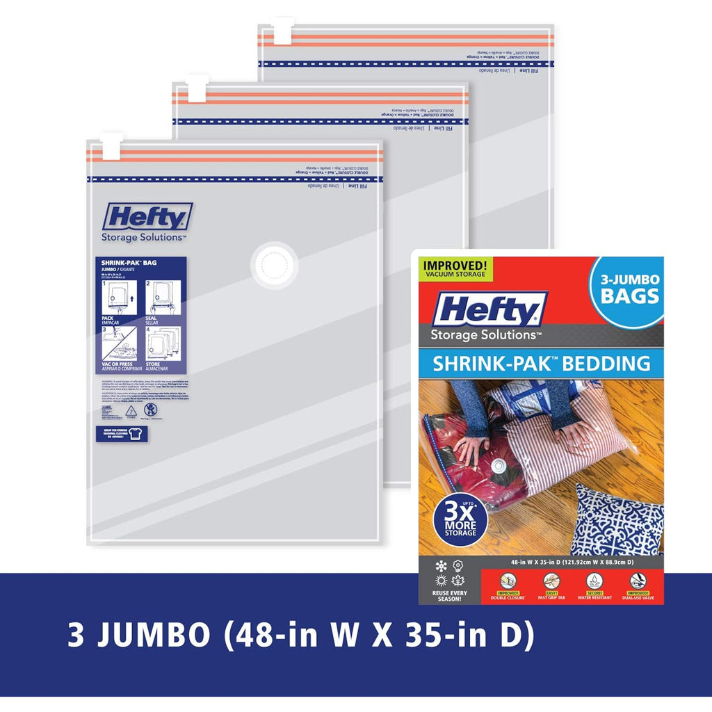 Space Bags Vacuum Storage Bags For Bedding Jumbo Compression 3 Pack Clear For Comforters Blankets (3 Jumbo/Bedding Solo)