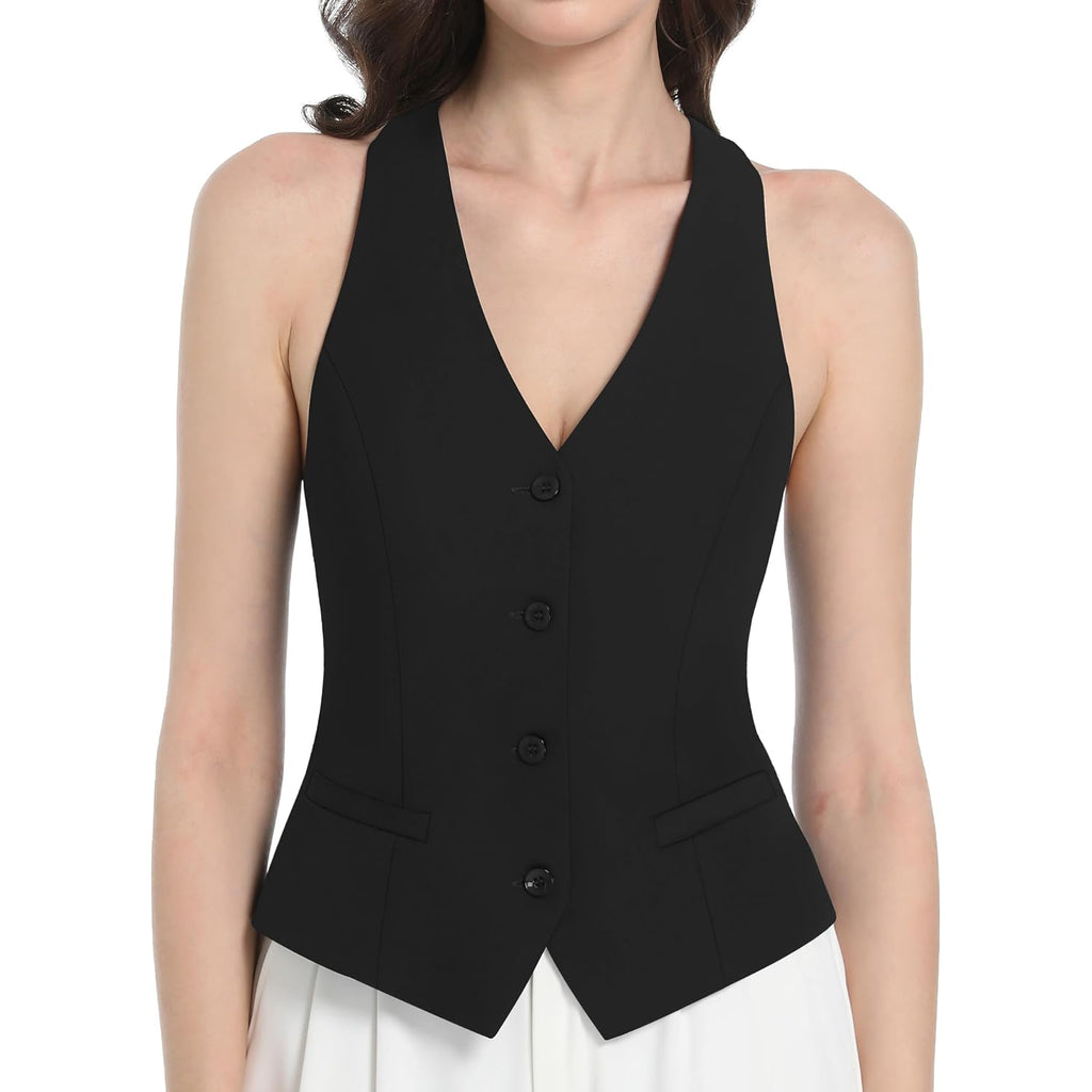 V Vocni Waistcoat Vest For Women Racerback Button Up Fashionable Casual Dress Suit Vest Top