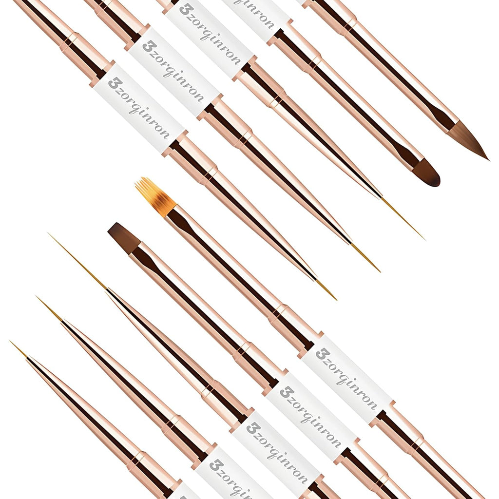 Nail Art Brushes Set, Professional 5Pcs Double-Ended Nail Brush Kit for Details, Long Lines, Ombre & 3D Design-Perfect for DIY Manicures & Salons (White)
