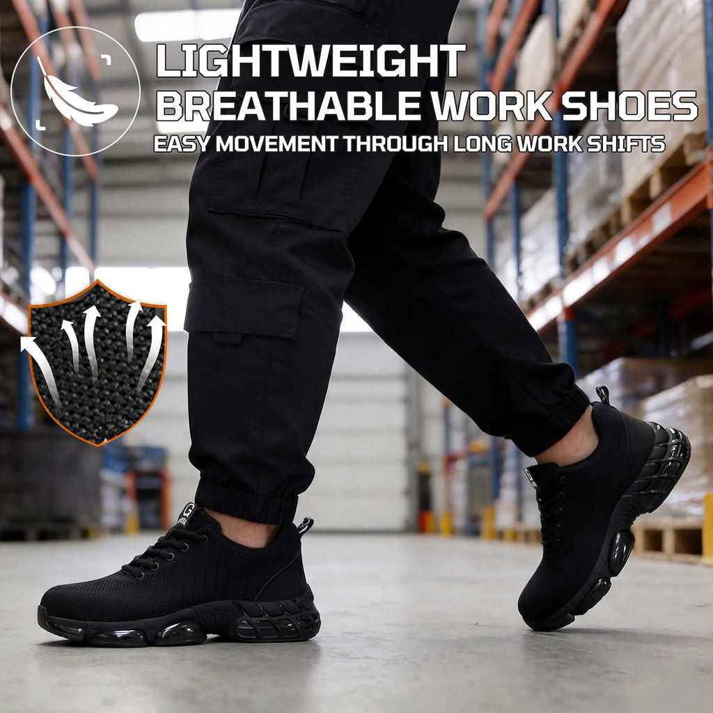 Steel Toe Shoes For Men Lightweight Safety Work Shoes With Kevlar Puncture Resistant Midsole Comfortable Low Top Work Shoes For Warehouse Factory Light Construction