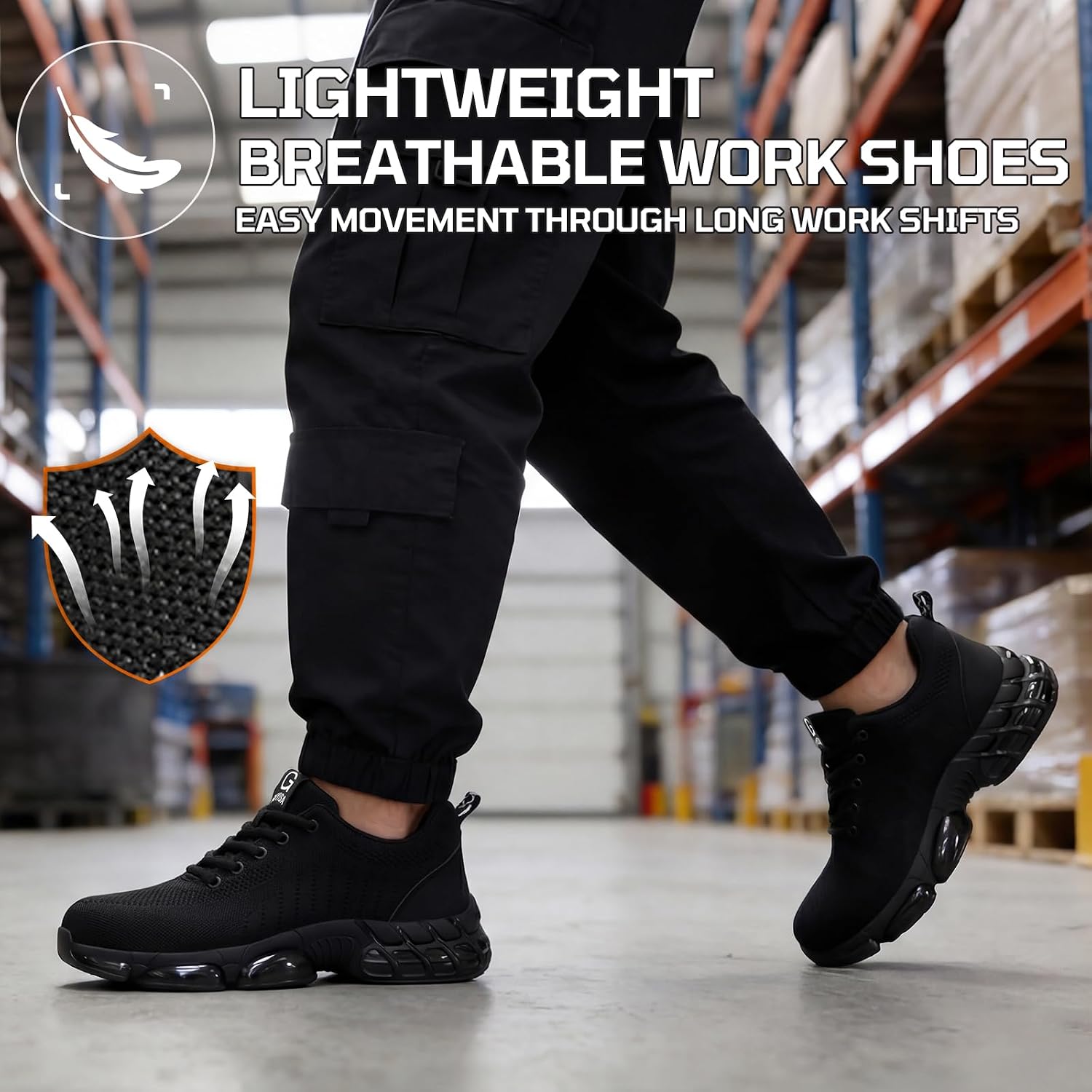Steel Toe Shoes For Men Lightweight Safety Work Shoes With Kevlar Puncture Resistant Midsole Comfortable Low Top Work Shoes For Warehouse Factory Light Construction