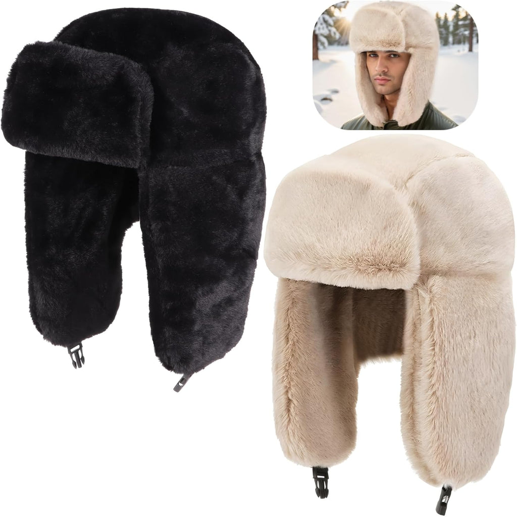 Cozy Plush Winter Hats Men Women Trapper Trooper Hat with Earflaps Windproof Russian Ushanka Hats Outdoor Skiing Cap