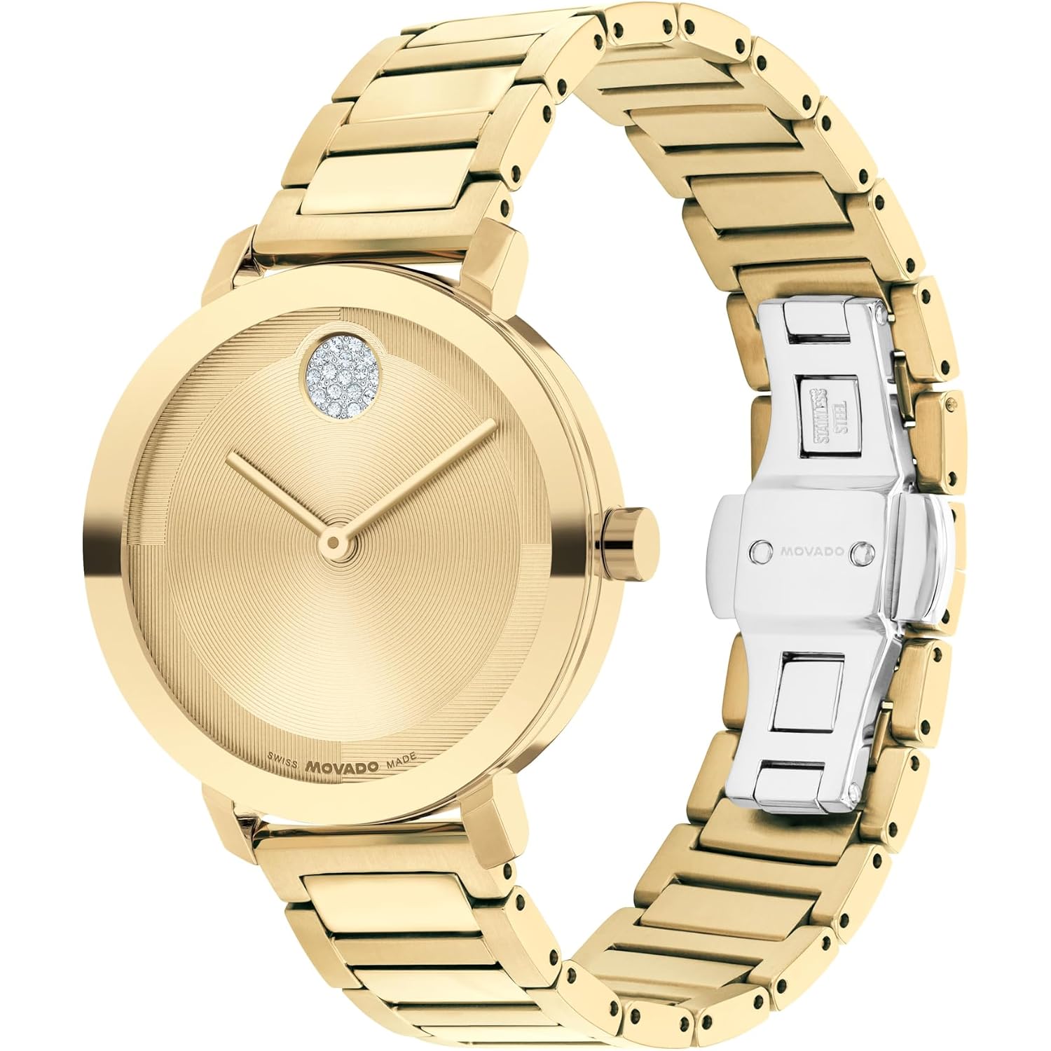 Movado Bold Women'S Gold-Plated Crystal-Set Watch - Swiss Quartz Movement, 3 Atm Water Resistant Luxury Timepiece - Gift For Her - 34Mm