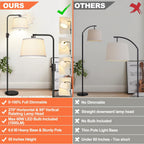 【Upgraded】 Dimmable Floor Lamp, 1000 Lumens Led Edison Bulb Included, Arc Floor Lamps For Living Room Modern Standing Lamp With Linen Shade, Tall Lamp For Bedroom Office Dining Room- Black