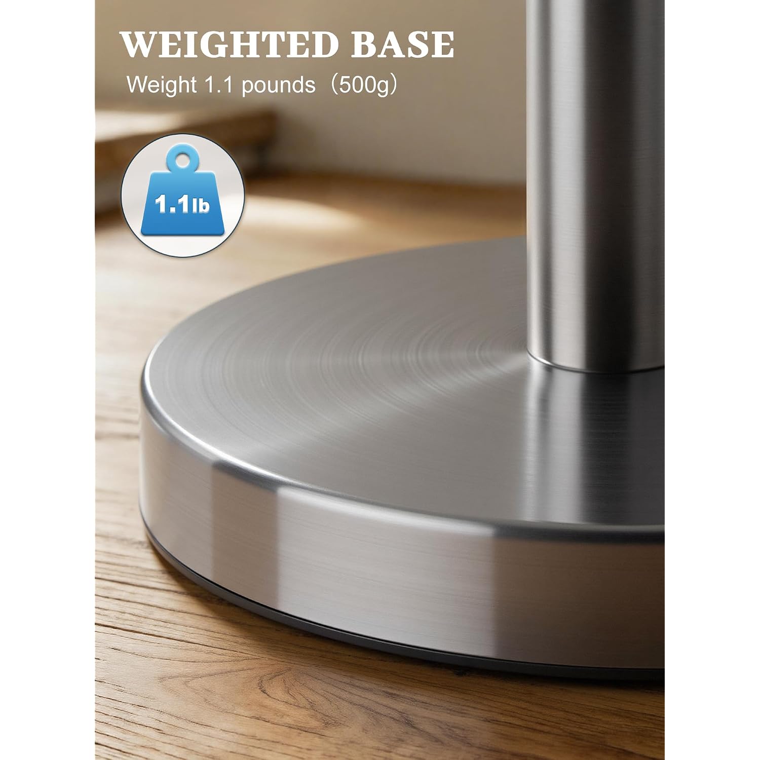 Smartake Paper Towel Holder, Paper Towel Dispenser Standing Weighted Base Non Slip, Spring Arm For Easy Tear, Stainless Steel Paper Towel Holder For Home Kitchen Countertop Tabletop, Silver