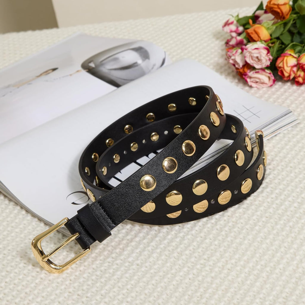 VATAN Women Leather Belt for Jeans Dresses Pants Fashion Ladies Casual Waist Belt with Gold Buckle