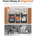 3-Pack 2-Tier Under Sink Organizers With Sliding Drawers | Multi-Use Kitchen & Bathroom Storage, 12.8 Inch Black Cabinet Organizer, Space-Saving Sliding Drawer Design.