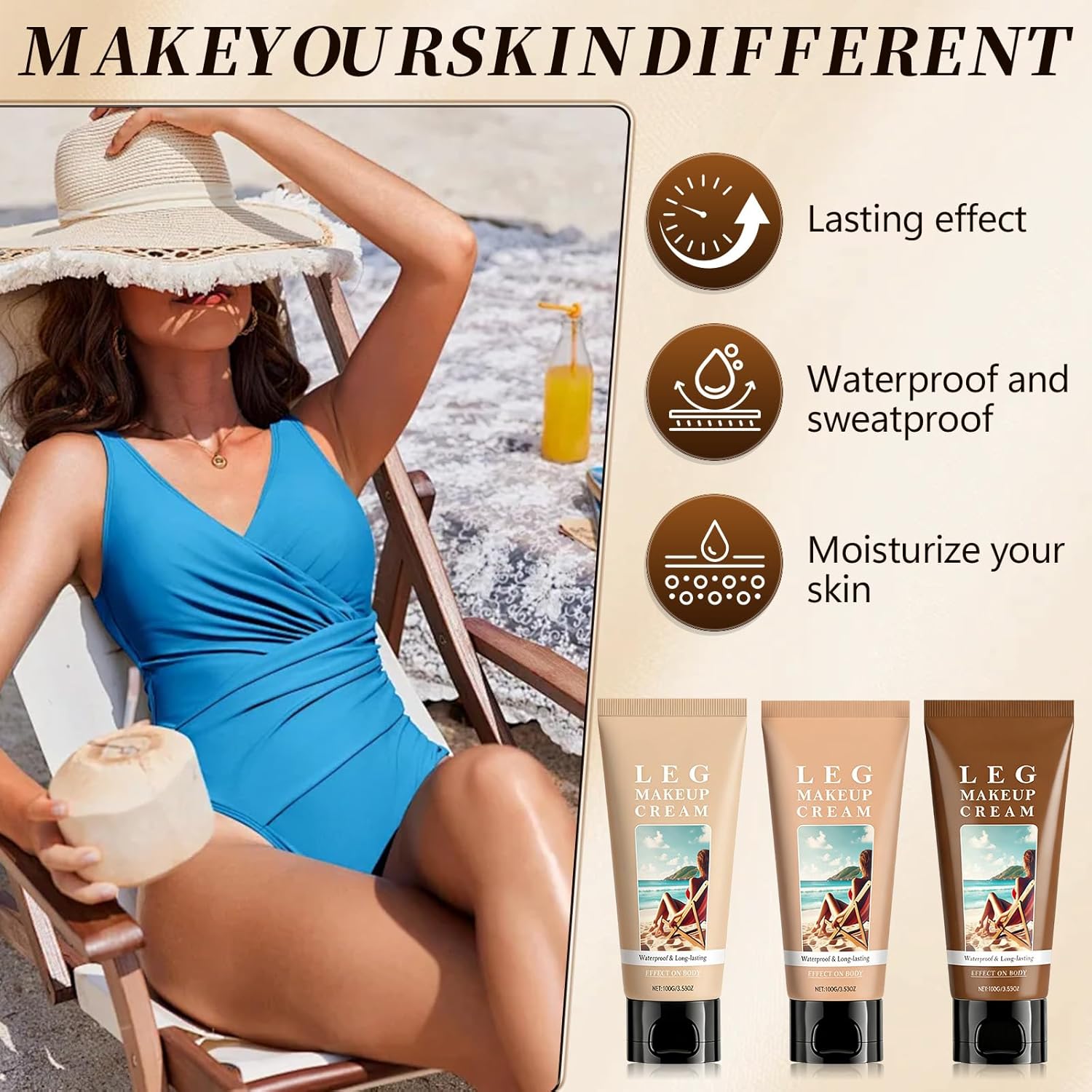 Leg Makeup Cream, Body Coverage Perfector, Waterproof Sweatproof Body Makeup with Brush, No Transfer Body Concealer, Long Lasting Body Foundation for All Skin Tones (Dark Skin Tone)