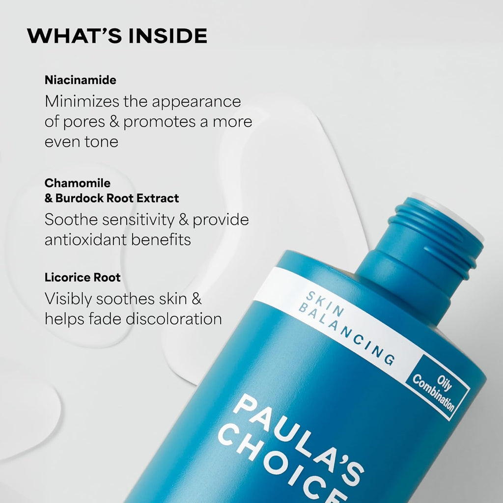 Paula's Choice SKIN BALANCING Pore-Reducing Face Toner with Niacinamide, for Oily Skin & Combination, Minimizes Large Pores, Controls Oil & Shine, Hydrates & Replenishes, Fragrance-Free