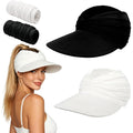 2 Pack Sun Visor Hats For Women, Wide Brim Visor Hat Upf 50+ Uv Protection Lightweight Foldable Elastic Ponytail Cap For Summer Beach, Golf, Sports (Black + White)