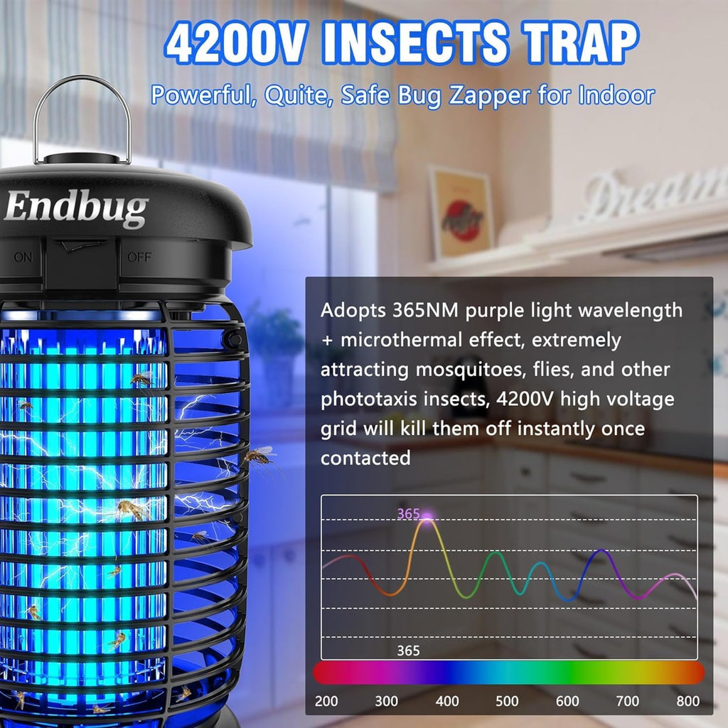 Endbug Bug Zapper, Bug Zapper Outdoor Indoor With Led Light, Electric Mosquito Zapper Fly Zapper, Waterproof Mosquito Killer Insect Zapper Fly Trap For Outside Patio Garden Backyard Home, Plug In