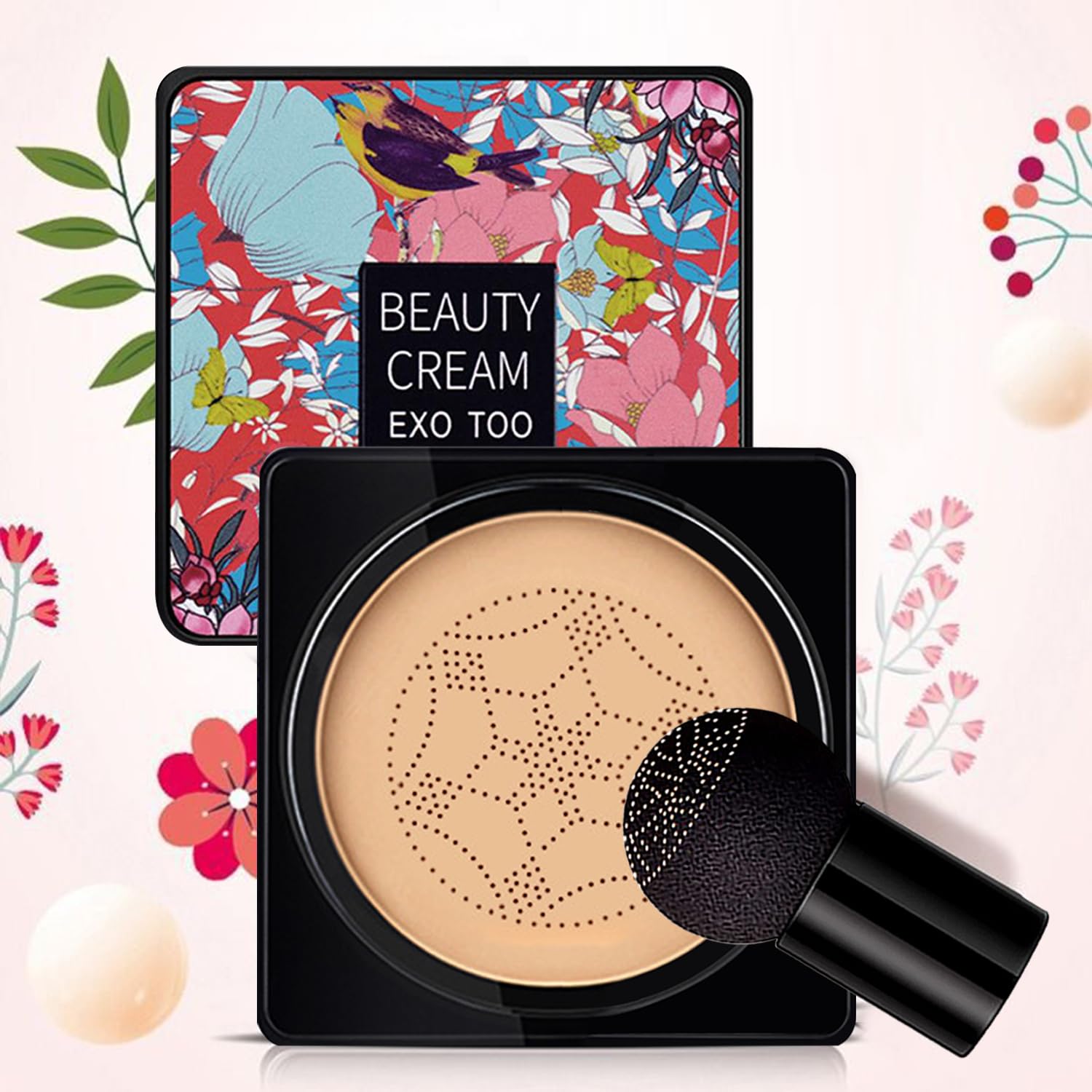 NUIBO Mushroom Head Air Cushion CC Cream, Full Coverage Concealer & Flawless Foundation Makeup, Tattoo Cover Up, Long Lasting Coverage to Hide Blemishes & Even Skin Tone, Natural Bright Finish