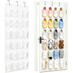 Over The Door Shoe Organizer With 24 Crystal Clear Pockets And Metal Hooks – Heavy Duty Hanging Shoe Storage Rack For Closet, Bathroom, Dorm – Space Saving For Shoes, Accessories, Toys (White)