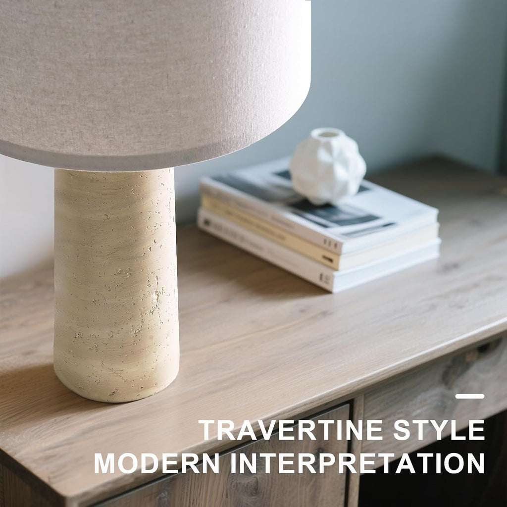 Bobomomo Modern Table Lamp Set Of 2, Warm Beige Resin Lamp With Natural Stone Look, 27.25" Lamps For Living Room With Linen Shades, Bedside Lamp For Bedroom, Living Room, Nightstand, Entryway