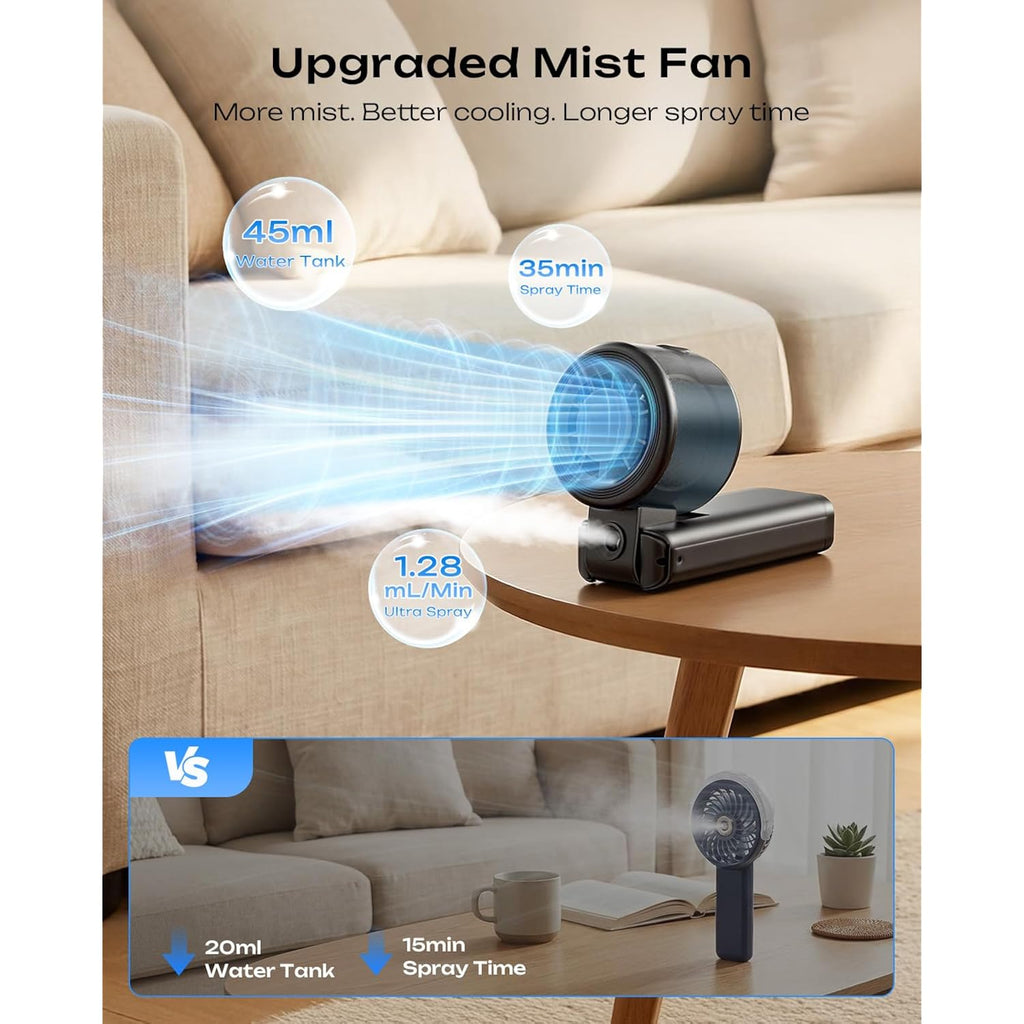 Otlonpe Handheld Misting Fan Portable, 10000Mah Rechargeable Battery, 48H Max, Powerful Turbo, 5 Speed, Led Display, Small Personal Mister Fan Water Spray Cooling Mist For Travel Beach Cruise (Black)